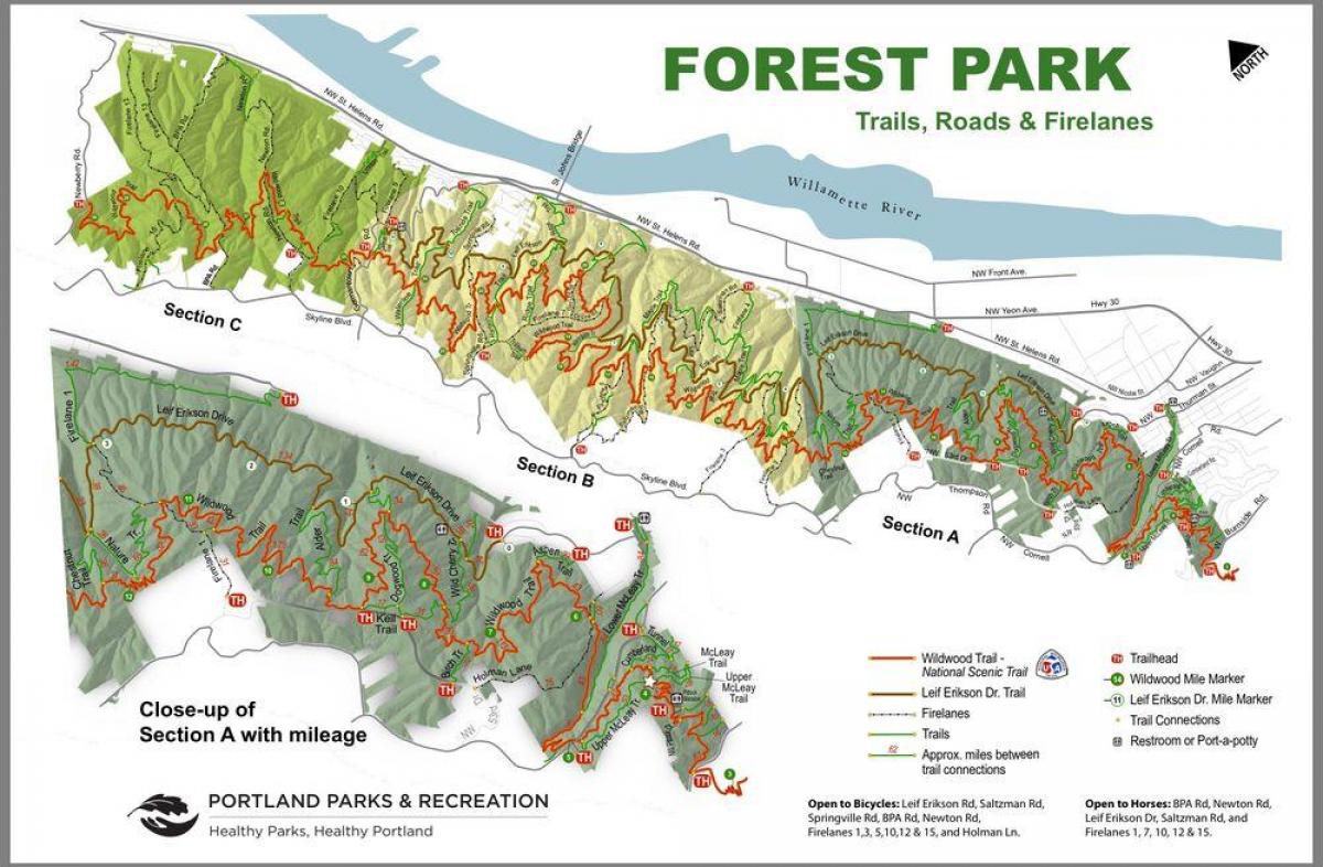 zemljevid Gozdni Park Portland Oregon