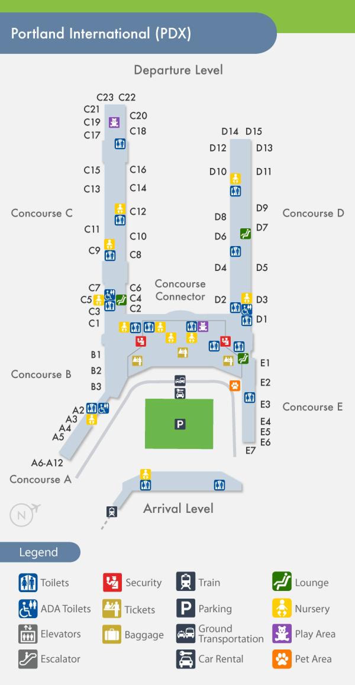 zemljevid PDX letališče