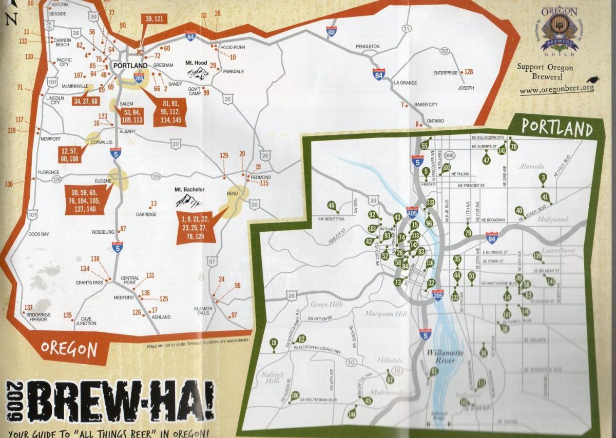 zemljevid pivovarne v Portland Oregon 