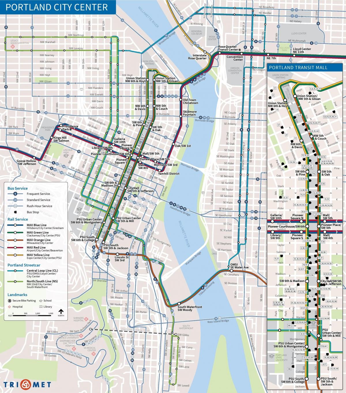 Portland Oregon javni prevoz zemljevid