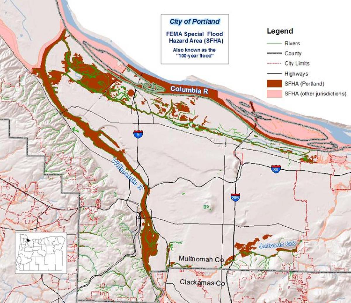 Portland Oregon poplav zemljevid