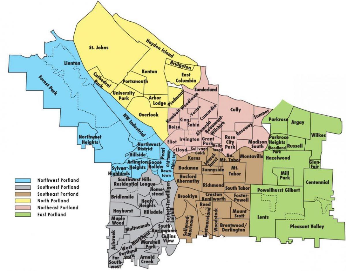Portland Oregon soseski zemljevid