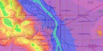 Zvišanje zemljevid Portland Oregon